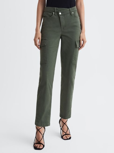 Good American Tapered Fit Cargo Trousers in Fern Green - REISS