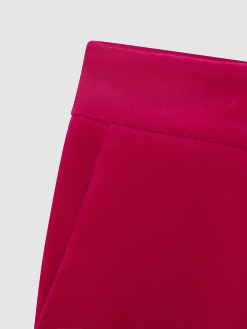 Senior Velvet Mid Rise Shorts in Bright Pink