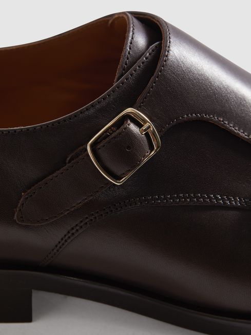 Leather Double Monk Strap Shoes in Dark Brown