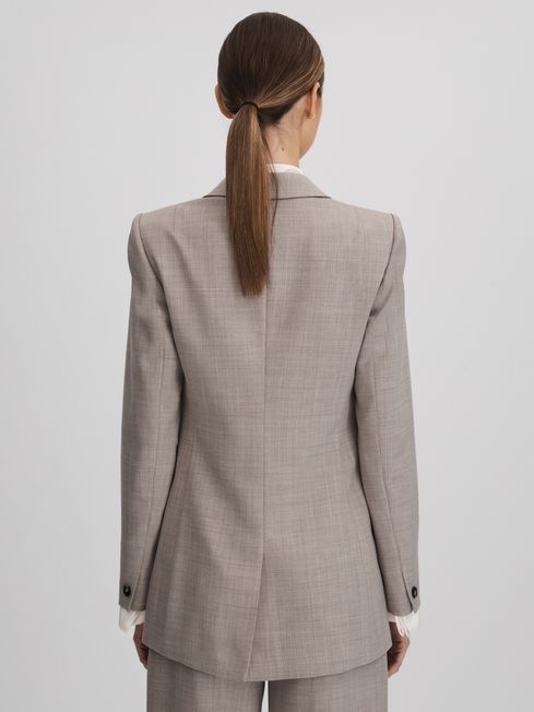 Tailored Wool Blend Double Breasted Suit Blazer in Oatmeal