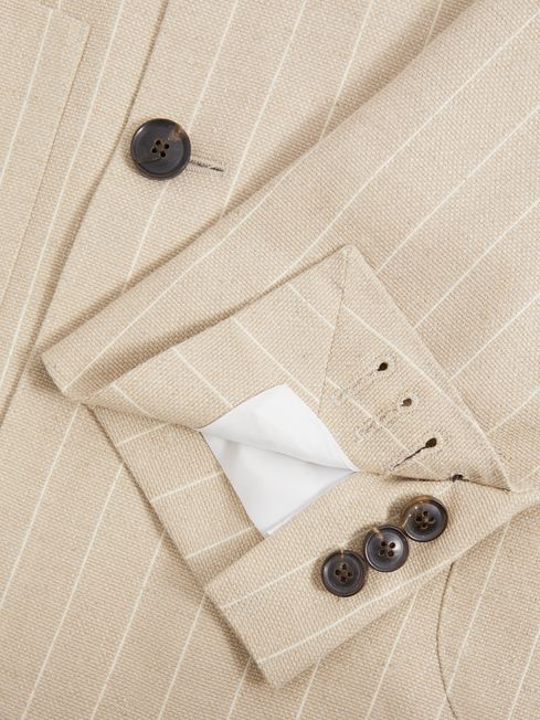 Slim Fit Double Breasted Striped Blazer in Oatmeal