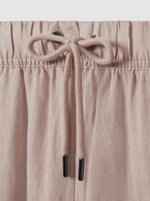 Garment Dyed Wide Leg Linen Trousers in Dusty Pink
