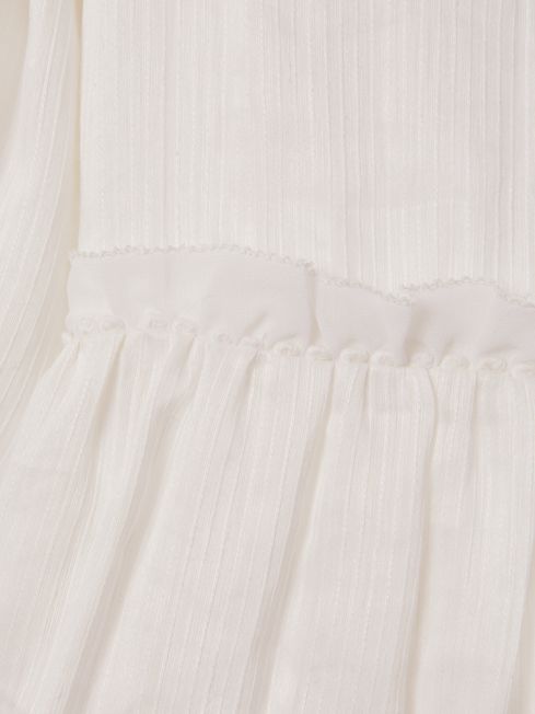 Senior Tiered Linen Blend Puff Sleeve Dress in Ivory