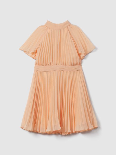 Reiss Apricot Verity Teen Pleated Cape Sleeve Dress