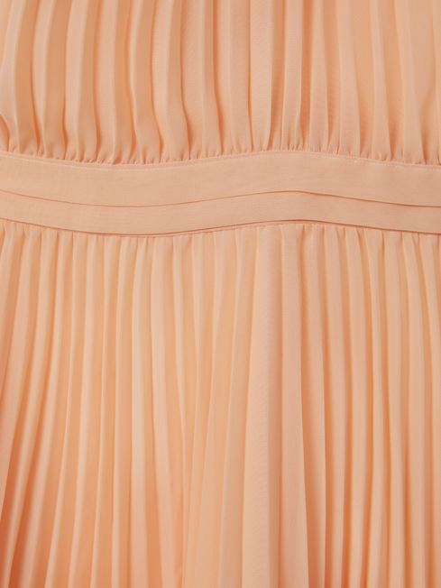 Senior Pleated Cape Sleeve Dress in Apricot
