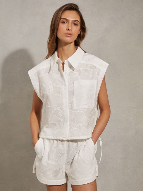 Reiss White Nia Cotton Embroidered Shirt