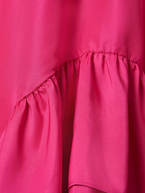 Junior Layered High-Low Dress in Bright Pink