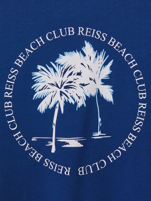 Cotton Crew Neck Motif T-Shirt in Lapis Blue