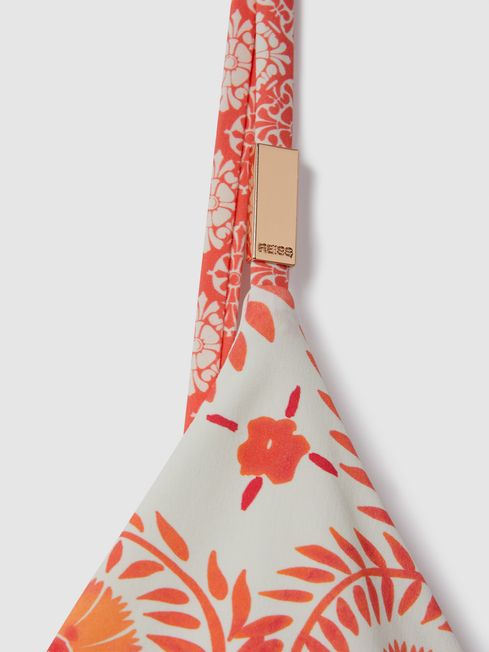 Printed Tie Back Bikini Top in Cream/Coral