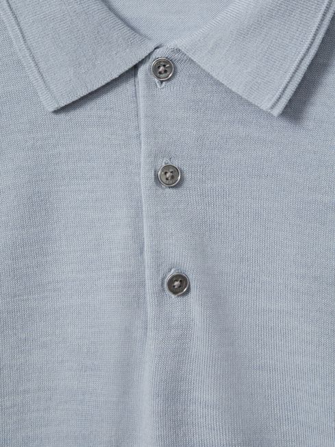 Merino Wool Polo Shirt in Soft Blue Melange