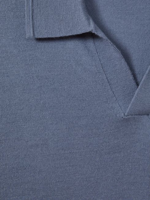 Reiss Airforce Blue Duchie Merino Wool Open Collar Polo Shirt