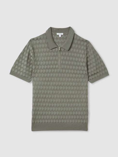 Half-Zip Knitted Polo Shirt in Sage