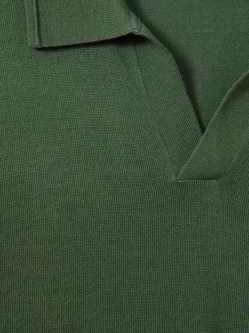 Reiss Lizard Green Duchie Merino Wool Open Collar Polo Shirt