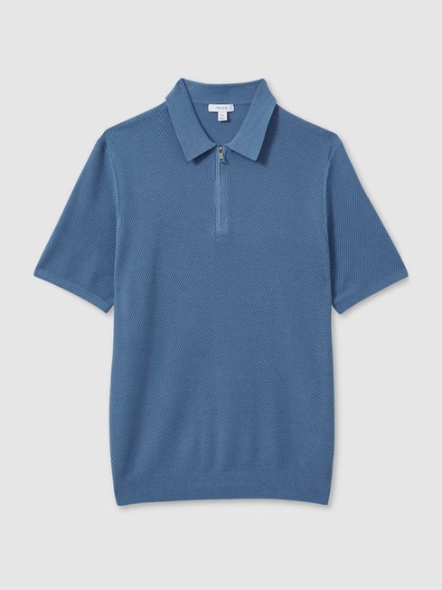 Textured Half-Zip Polo Shirt in Blue