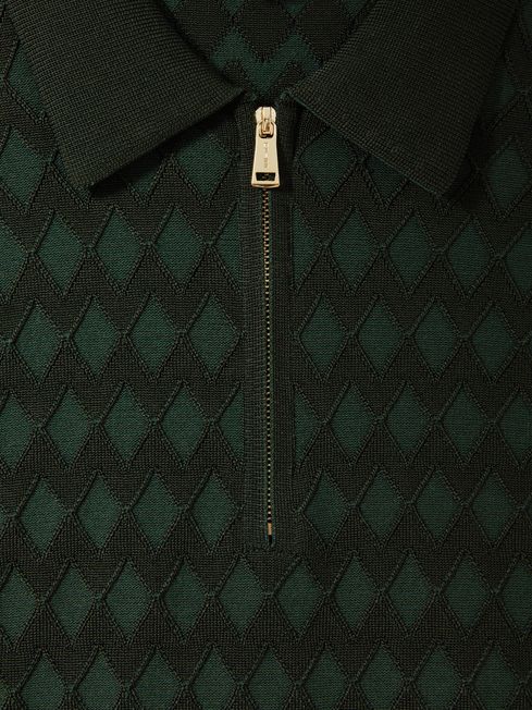 Half-Zip Knitted Polo Shirt in Emerald