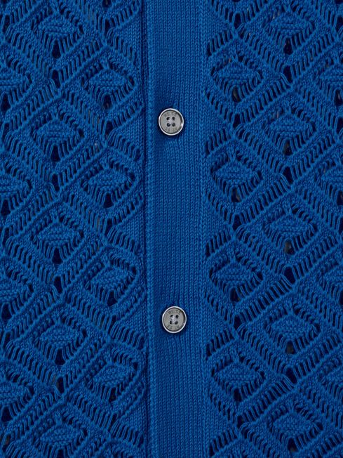 Crochet Cuban Collar Shirt in Bright Blue