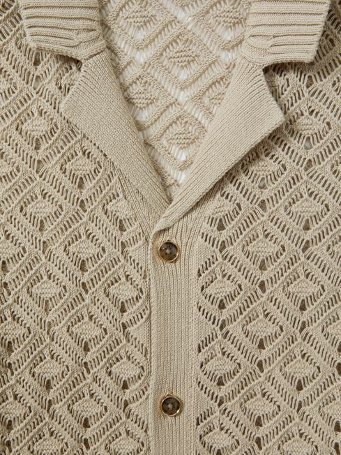 Crochet Cuban Collar Shirt in Stone