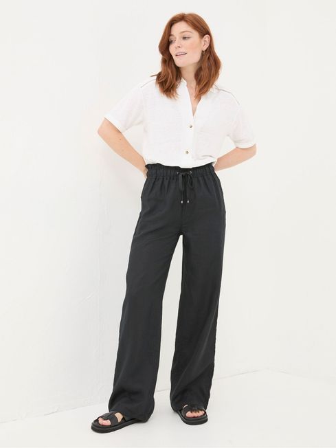 Black wide leg linen trousers shop