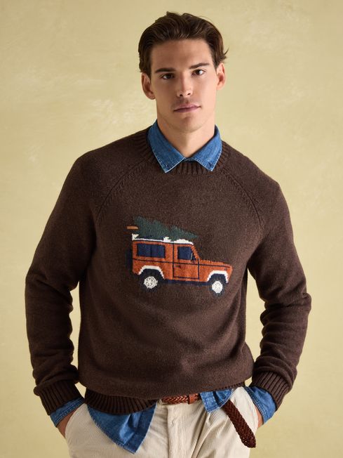 4x4 Brown Intarsia Crew Neck Jumper Joules