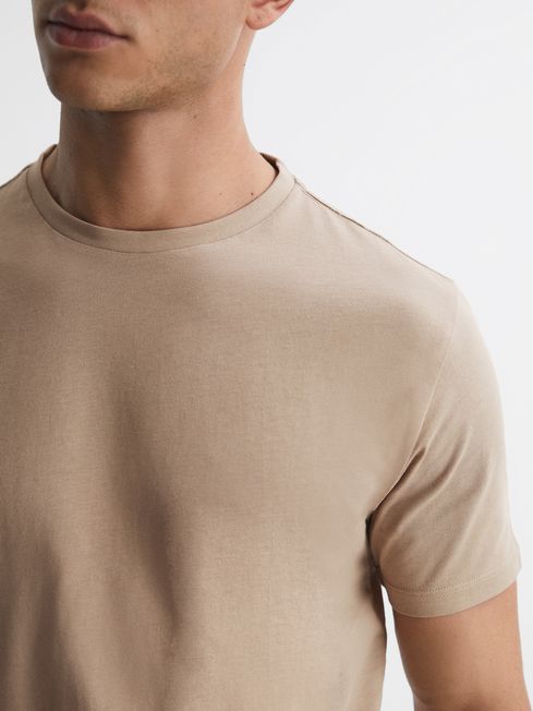 Reiss Taupe Bless Marl Cotton Crew Neck T Shirt