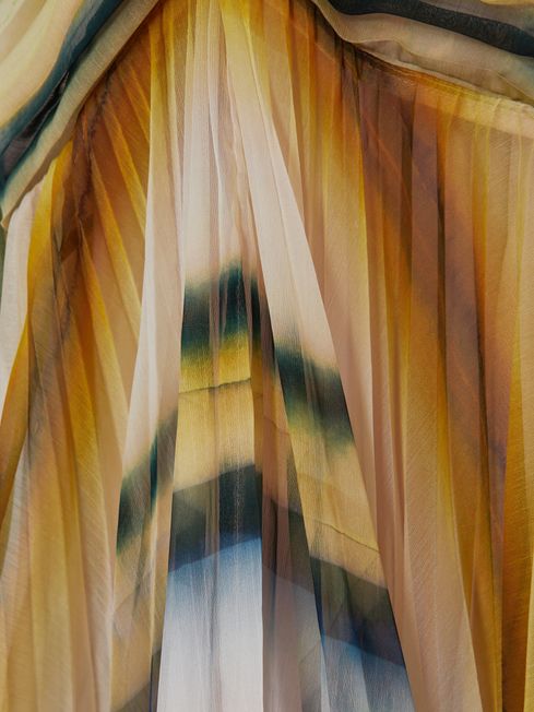 Acler Sheer Asymmetric Midi Dress in Watercolour Stripe