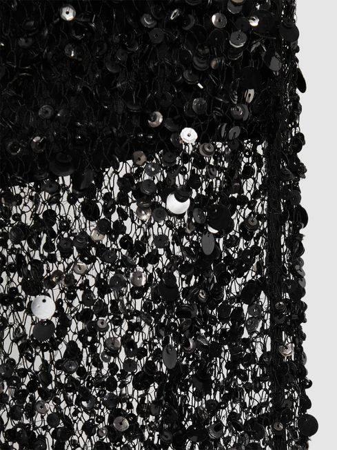 Anna Quan Embellished Netted Midi Skirt in Black