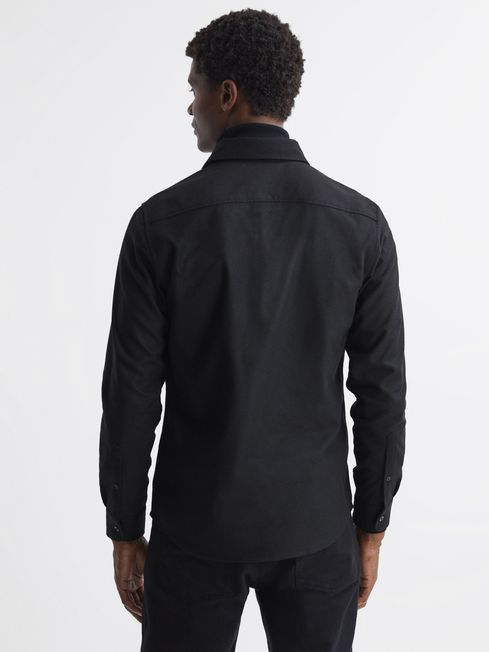 Chaser Black Button-Through Twin Pocket Overshirt