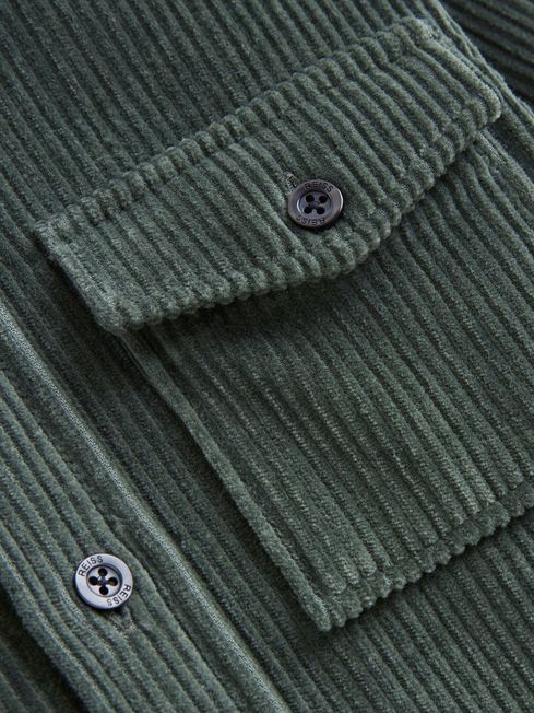 Senior Corduroy Twin Pocket Overshirt in Ivy Green