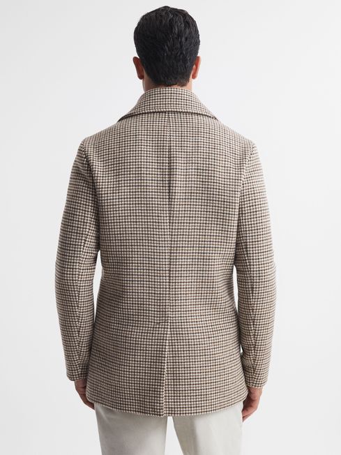 Wool Dogtooth Double Breasted Coat in Oatmeal