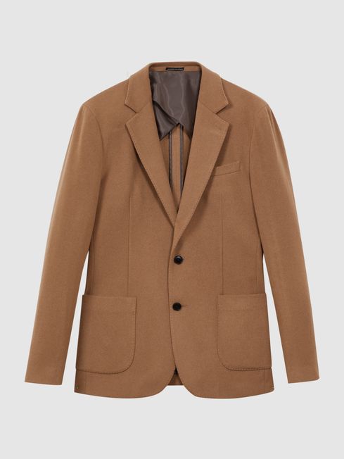 Atelier Cashmere Slim Fit Single Breasted Blazer in Camel