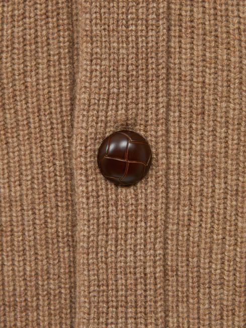 Cashmere Button-Through Cardigan in Camel