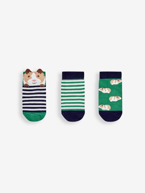JoJo Maman Bébé Green Boys' 3-Pack Guinea Pig Socks