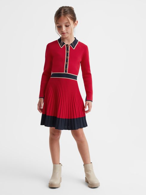 Reiss Red Mia Senior Knitted Polo Skater Dress