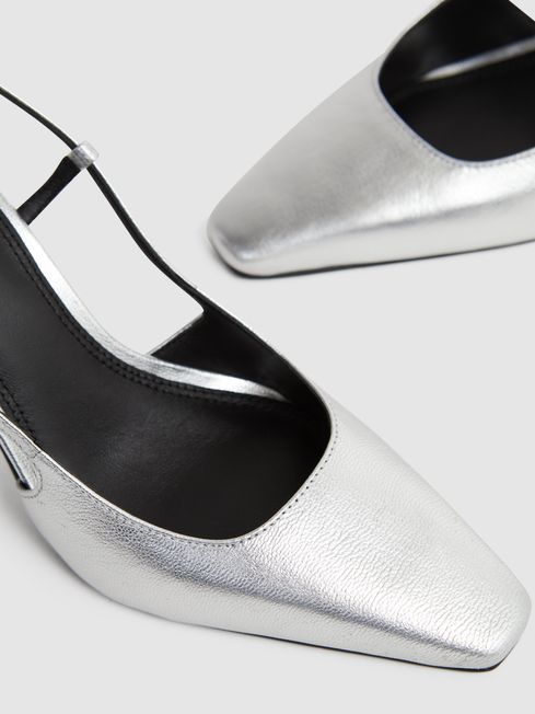 Metallic Slingback Heels in Silver