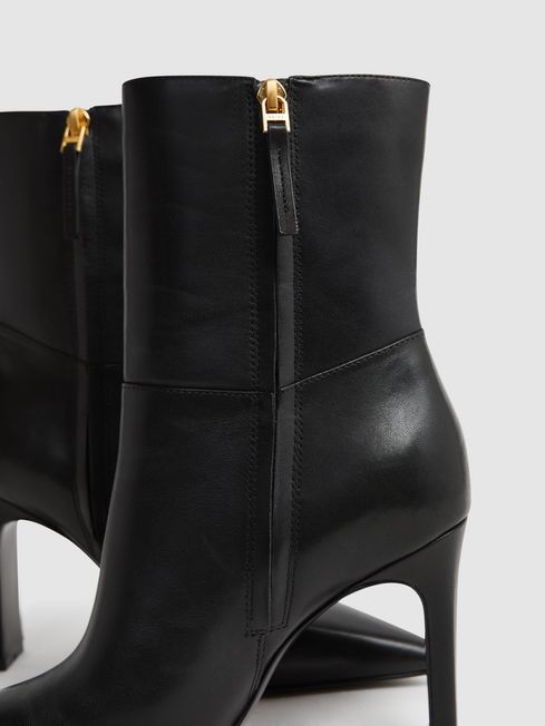 Leather Heeled Ankle Boots in Black