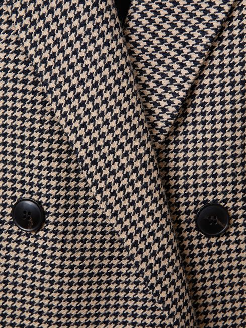 Wool Blend Double Breasted Dogtooth Blazer in Black/Camel
