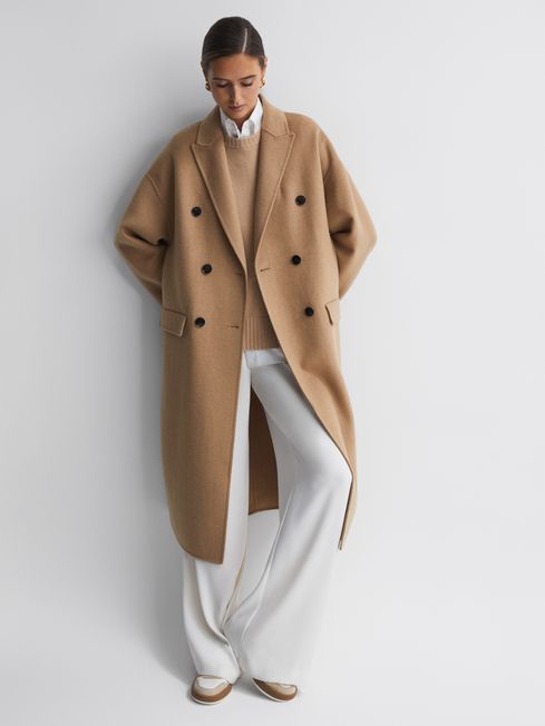 Reiss Camel Layah Relaxed Wool Blend Double Breasted Coat