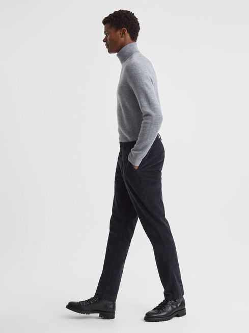 Slim Fit Brushed Cotton Trousers in Navy