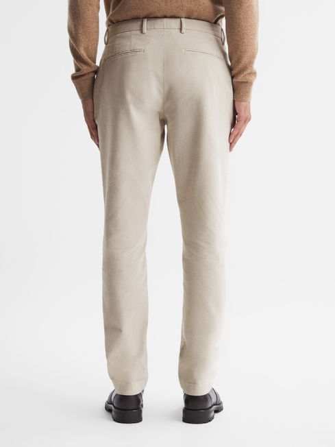 Slim Fit Brushed Cotton Trousers in Oatmeal
