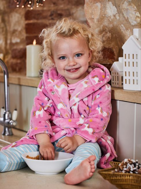 Pink Girls Unicorn Print Dressing Gown JoJo Maman Bebe United Kingdom