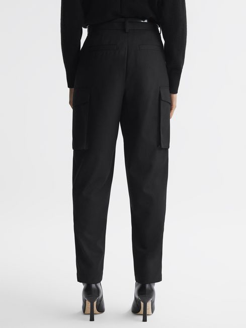 Mid Rise Cargo Trousers in Black