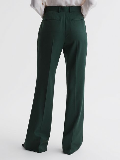 Wide Leg Wool Blend Mid Rise Suit Trousers in Bottle Green