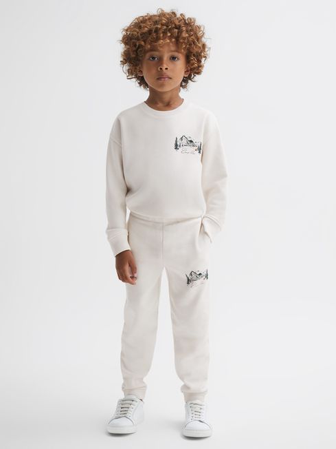 Reiss Ecru Marte Junior Relaxed Cotton Motif Joggers