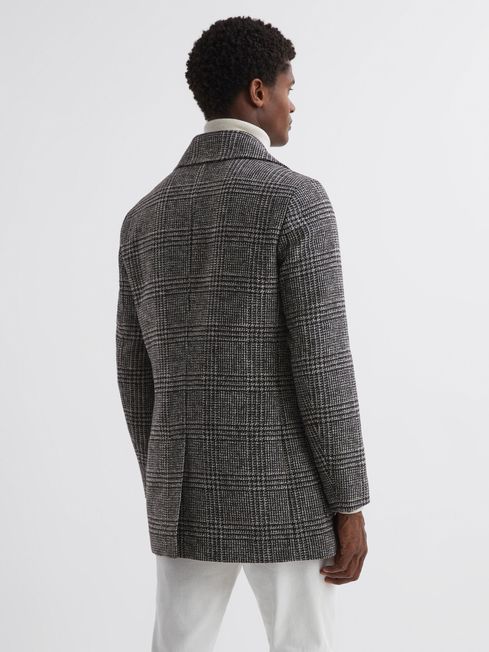 Reiss Black Brown Brag Wool Double Breasted Check Coat