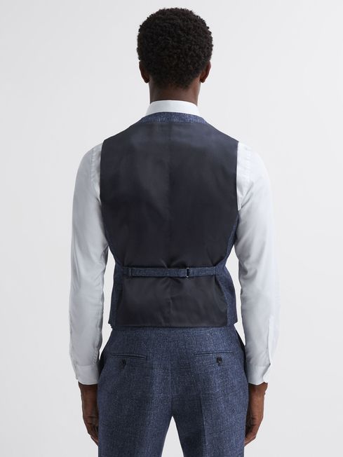 Slim Fit Wool-Linen Check Waistcoat in Indigo