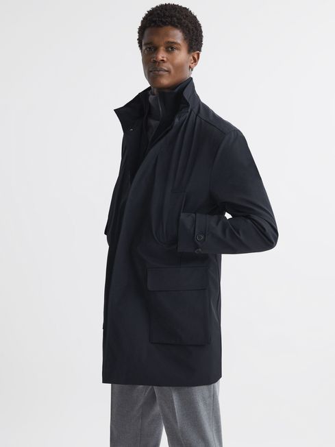 Funnel Neck Removable Insert Jacket in Navy