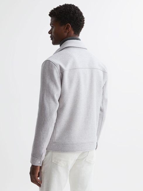 Wool Zip Through Jacket in Soft Grey