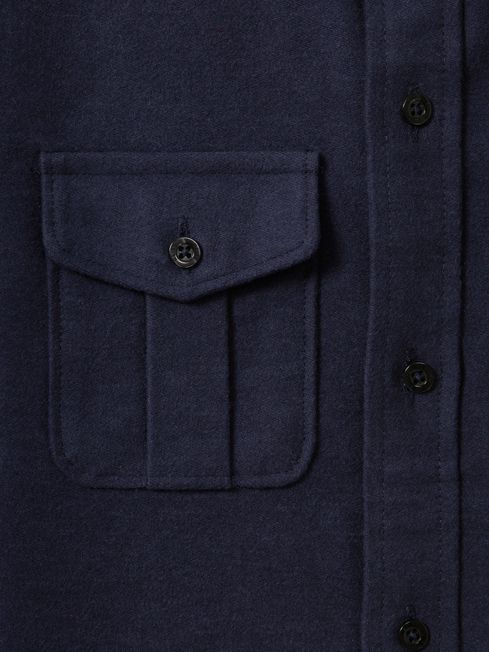 Reiss Eclipse Blue Thomas Senior Brushed Cotton Patch Pocket Overshirt
