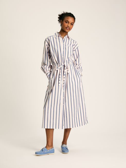 Francesca Blue Printed Tie Waist Shirt Dress Joules