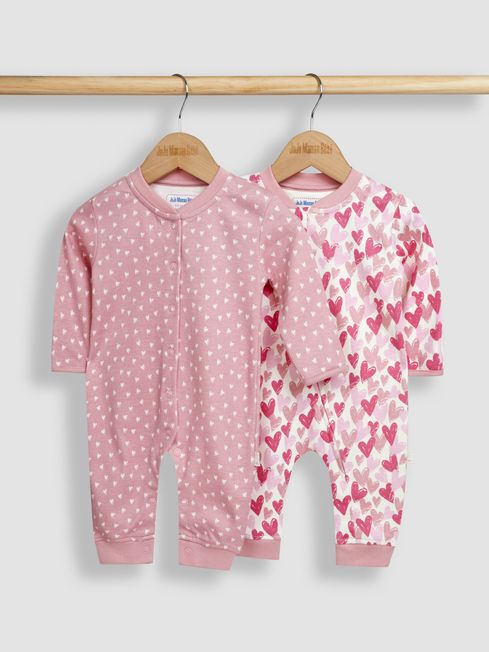 Pink Heart 2 Pack Footless Sleepsuits